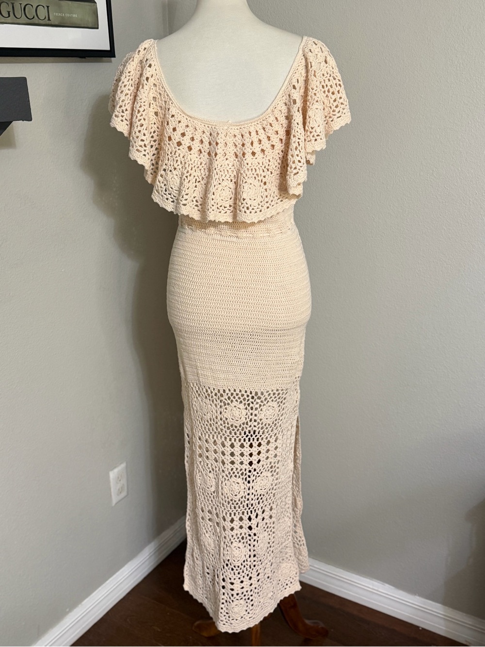 Spell Iluka Crochet Organic Cotton Maxi Dress Blush Pink Off Shoulder Boho Small - Picture 8 of 17